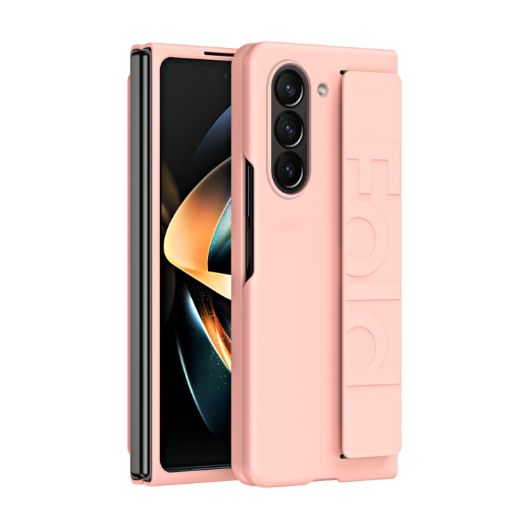 

For Samsung Galaxy Z Fold6 5G Skin Elastic Wrist Grip Back Cover Phone Case(Pink)