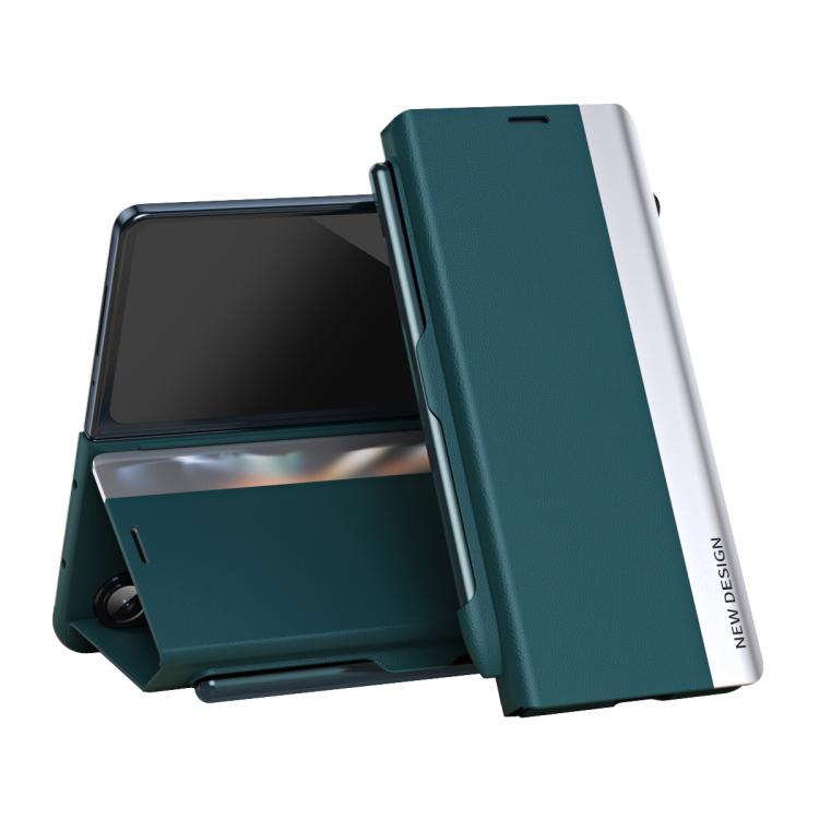 

For Samsung Galaxy Z Fold7 5G Side Electroplated Adsorption Leather Phone Case with Pen Slot(Green)