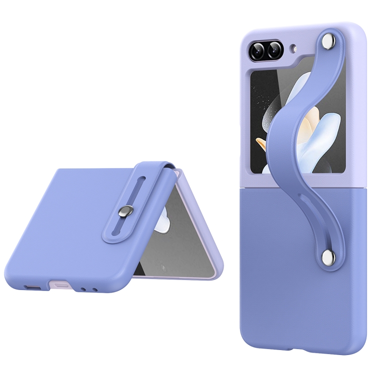 

For Samsung Galaxy Z Flip6 5G Wrist-strap Plain Leather Phone Case(Blue)