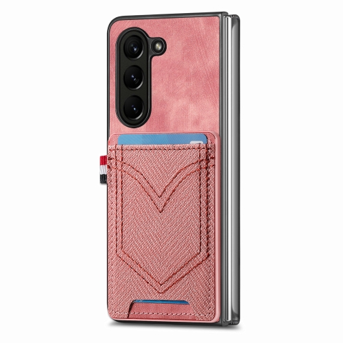 

For Samsung Galaxy Z Fold6 5G Denim Texture Leather Skin Phone Case with Card Slot(Pink)