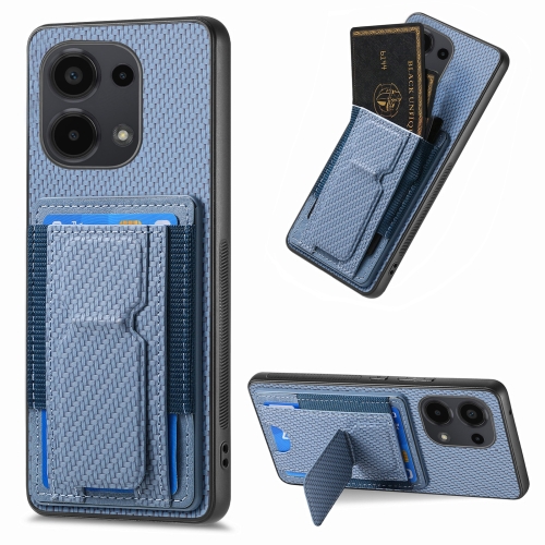 For Xiaomi Redmi Note 13 Pro 4G Carbon Fiber Fold Stand Elastic Card Bag Phone Case(Blue)