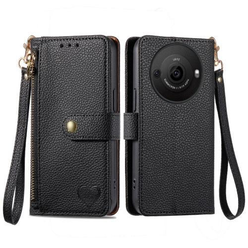 

For Sharp Aquos R8 Pro Love Zipper Lanyard Leather Phone Case(Black)