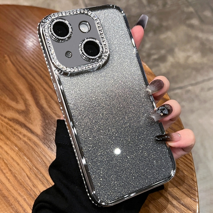 

For iPhone 15 Diamond Gradient Glitter TPU Phone Case(Gradient Silver)