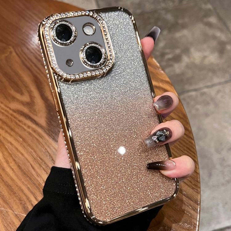 

For iPhone 14 Plus Diamond Gradient Glitter TPU Phone Case(Gradient Gold)