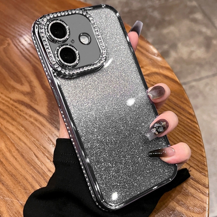 

For iPhone 16 Diamond Gradient Glitter TPU Phone Case(Gradient Black)