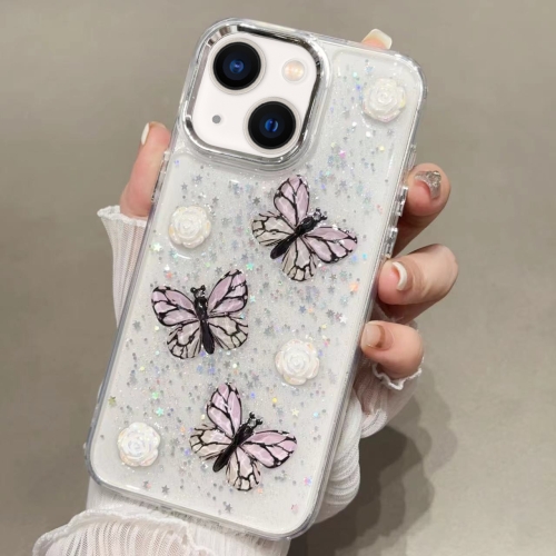 

For iPhone 14 Glitter 3D Butterfly TPU Phone Case(Pink)