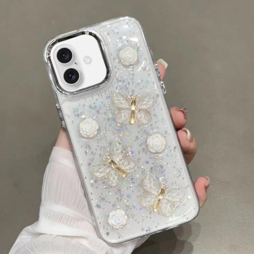 

For iPhone 16 Glitter 3D Butterfly TPU Phone Case(Gold)