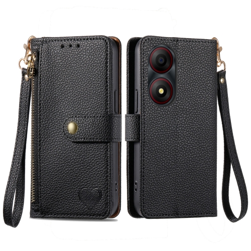 

For ZTE Blade A34 Love Zipper Lanyard Leather Phone Case(Black)