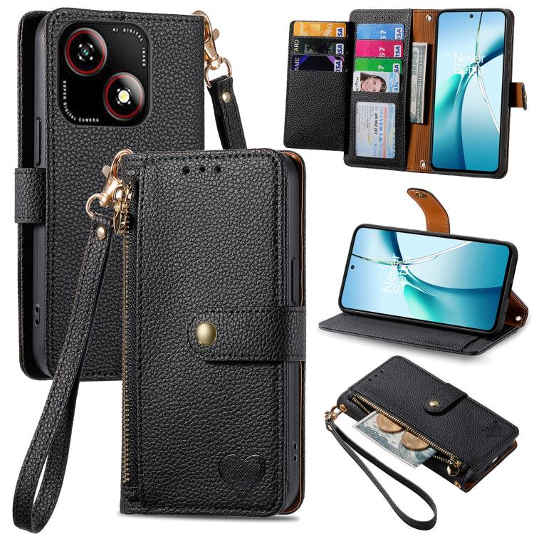 

For ZTE Blade A35e 4G Love Zipper Lanyard Leather Phone Case(Black)