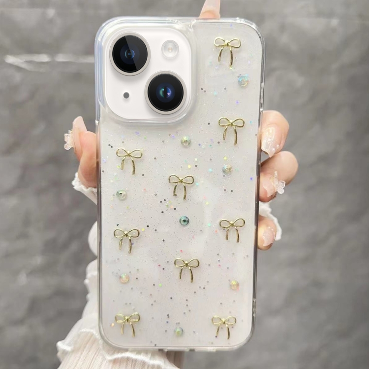 

For iPhone 15 Plus Small Fresh Bow TPU Phone Case(Golden Bow)