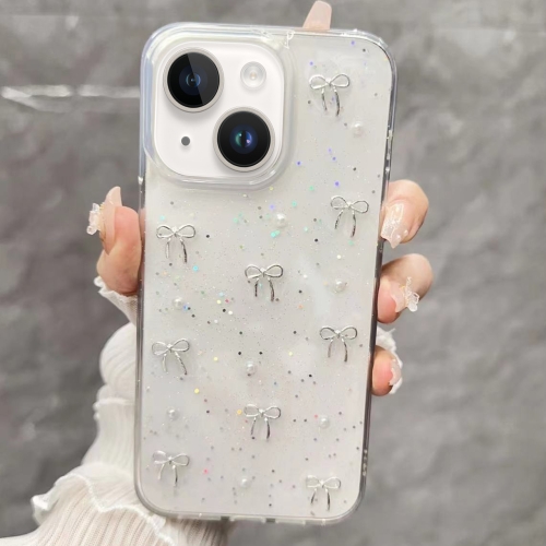 

For iPhone 14 Plus Small Fresh Bow TPU Phone Case(Silver Bow)