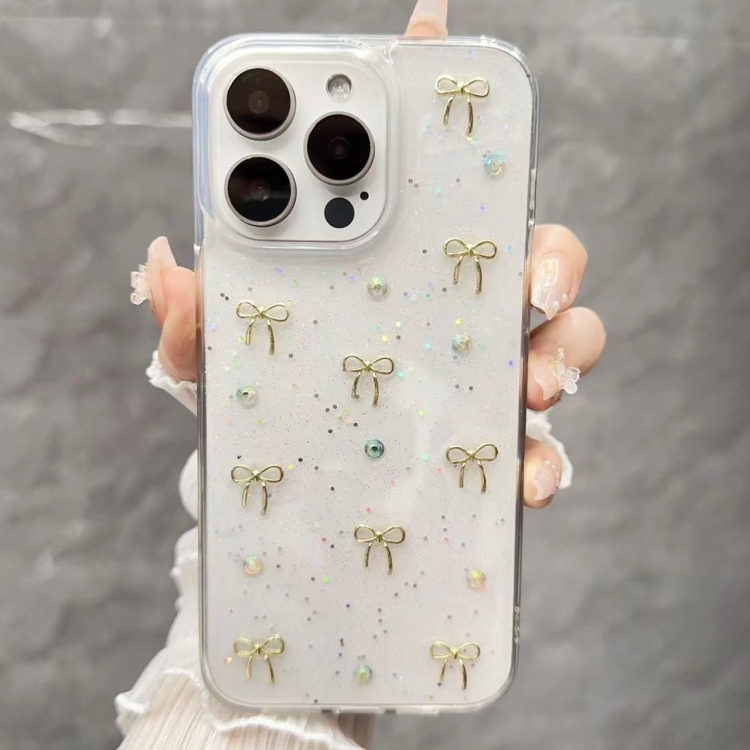 

For iPhone 14 Pro Small Fresh Bow TPU Phone Case(Golden Bow)