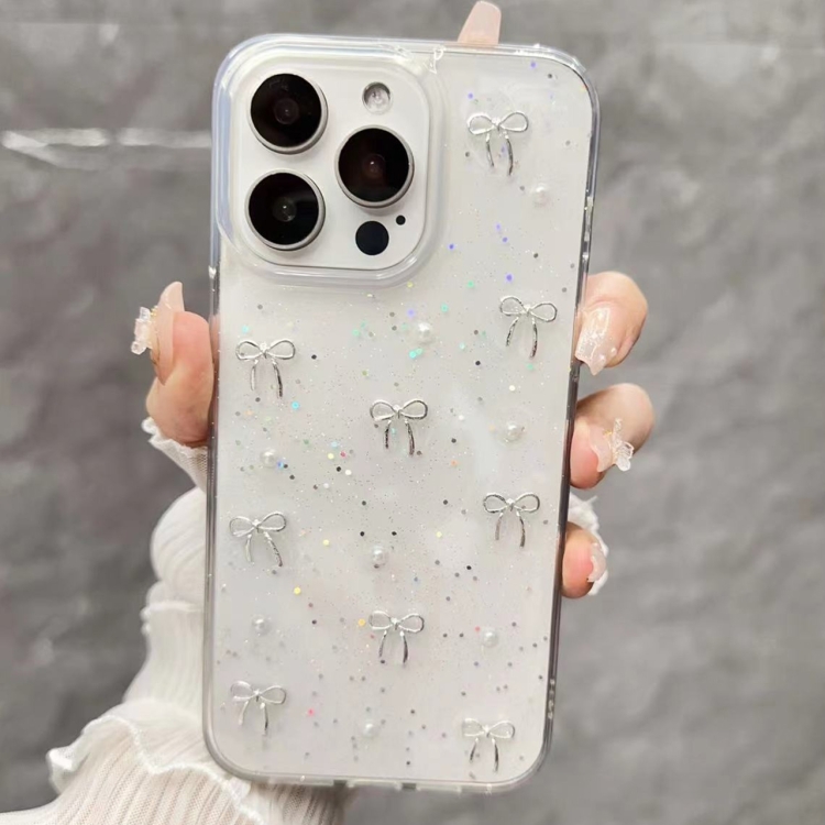 

For iPhone 13 Pro Max Small Fresh Bow TPU Phone Case(Silver Bow)