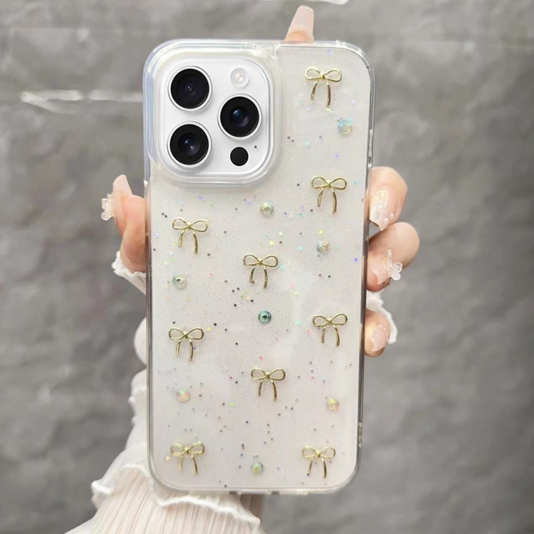 

For iPhone 16 Pro Small Fresh Bow TPU Phone Case(Golden Bow)