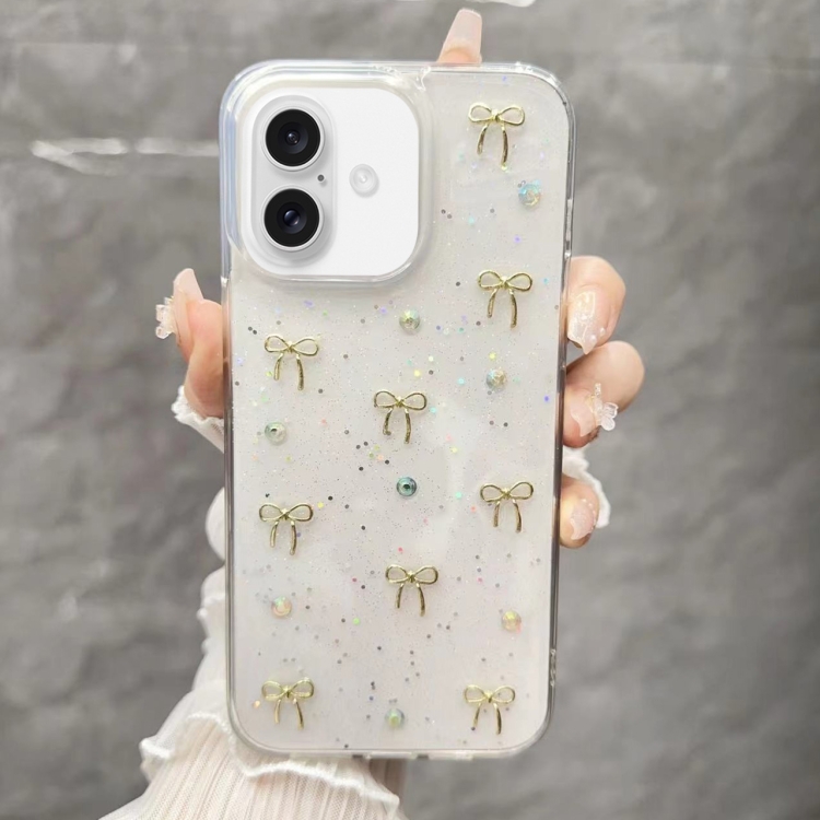 

For iPhone 16 Plus Small Fresh Bow TPU Phone Case(Golden Bow)