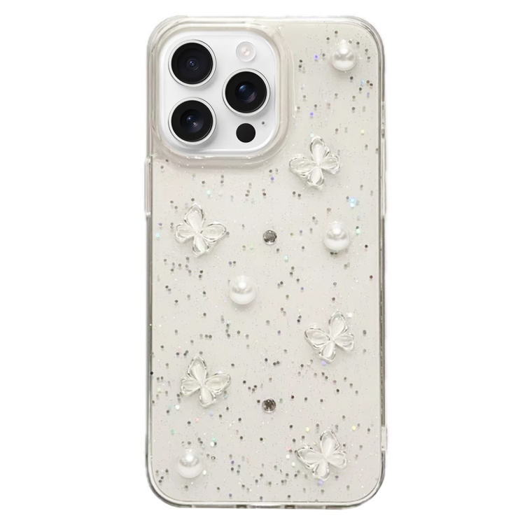 

For iPhone 16 Pro Max Glitter Pearl Butterfly TPU Phone Case(Pearl Butterfly)