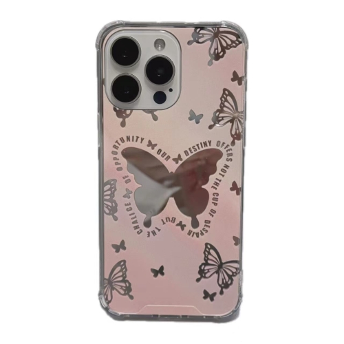 

For iPhone 15 Pro Max Color Painted Mirror Phone Case(Mirror pink butterfly)