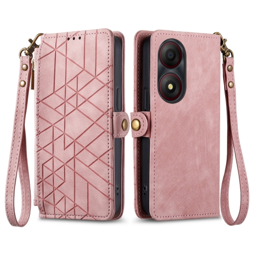 

For ZTE Blade A34 Geometric Zipper Wallet Side Buckle Leather Phone Case(Pink)