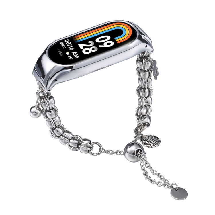 

For Xiaomi Mi Band 8 Beaded Bracelet Metal Watch Band(Silver+Single Bead)