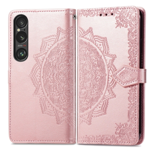 

For Sony Xperia 10 VI Mandala Flower Embossed Leather Phone Case(Rose Gold)