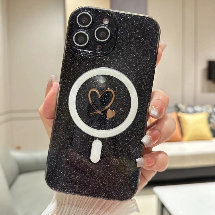 

For iPhone 15 Pro Max Love MagSafe GlitterJelly TPU Phone Case(Black)