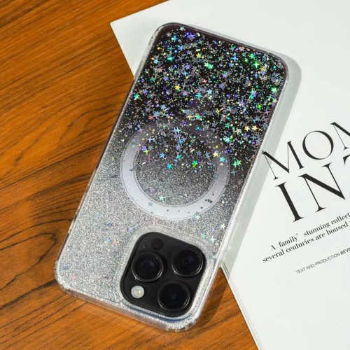 

For iPhone 15 Pro Max Gradient Glitter Starry MagSafe Phone Case(Gradient Black)