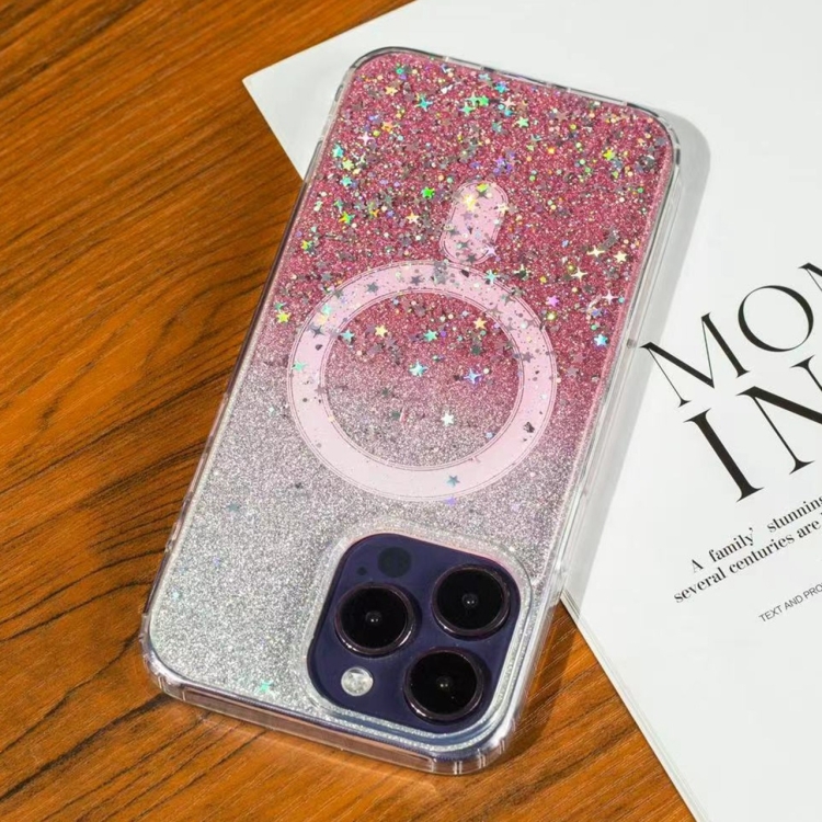 

For iPhone 15 Pro Gradient Glitter Starry MagSafe Phone Case(Gradient Pink)