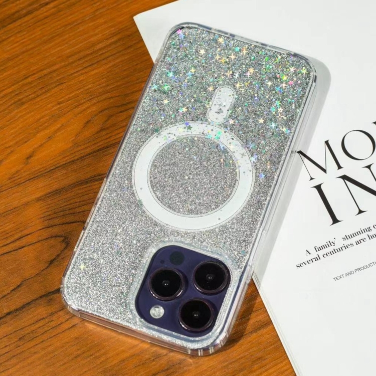 

For iPhone 13 Pro Gradient Glitter Starry MagSafe Phone Case(Gradient Silver)
