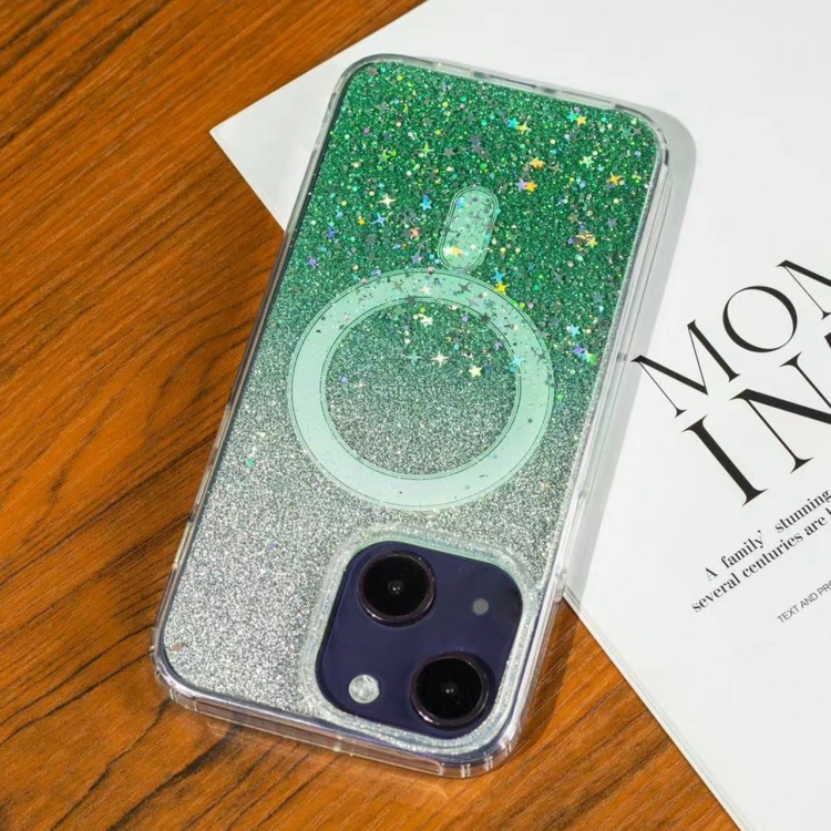 

For iPhone 13 Gradient Glitter Starry MagSafe Phone Case(Gradient Green)