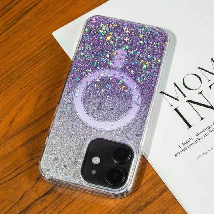 

For iPhone 11 Gradient Glitter Starry MagSafe Phone Case(Gradient Purple)