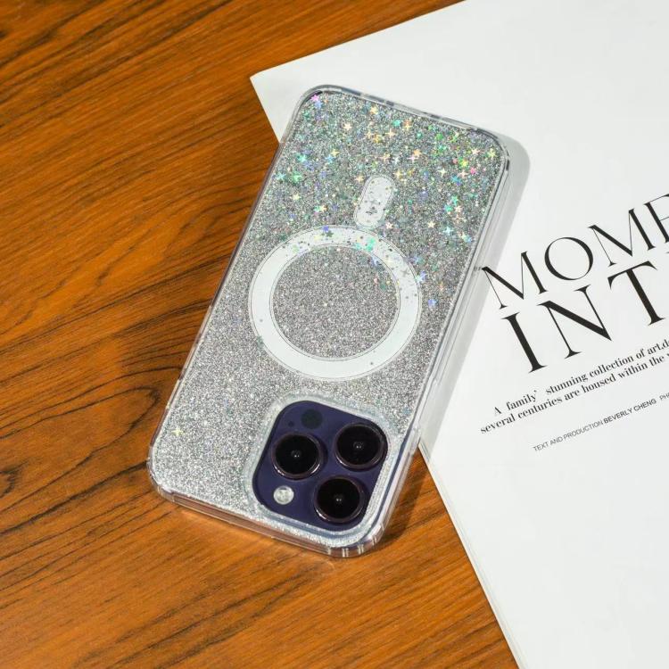 

For iPhone 16 Gradient Glitter Starry MagSafe Phone Case(Gradient Silver)
