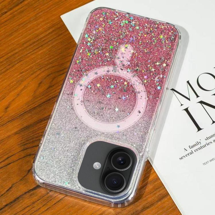 

For iPhone 16 Plus Gradient Glitter Starry MagSafe Phone Case(Gradient Pink)