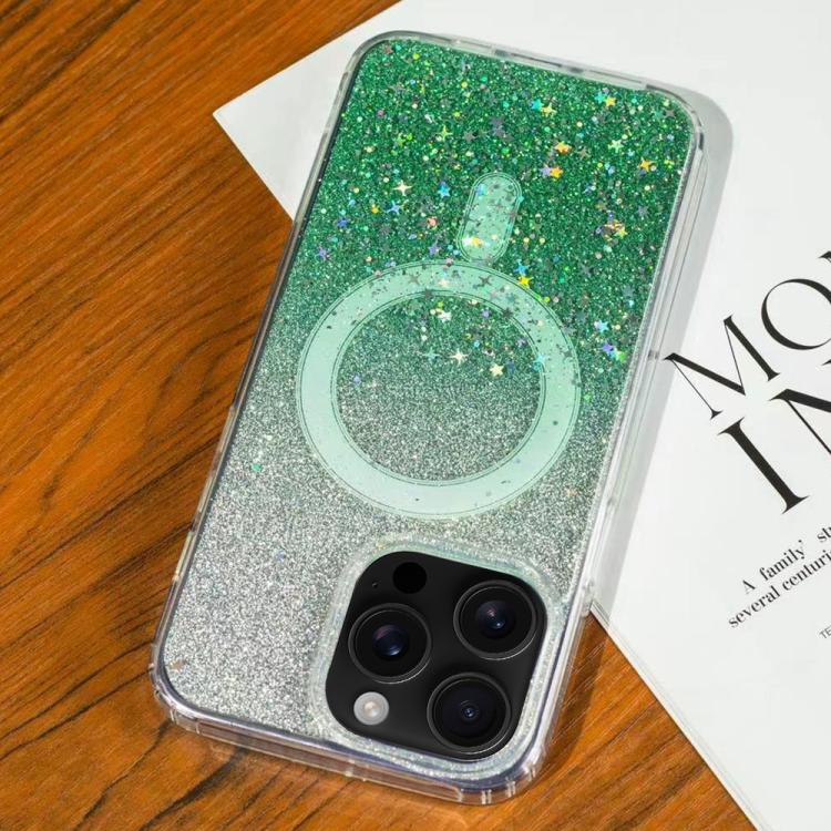 

For iPhone 16 Pro Max Gradient Glitter Starry MagSafe Phone Case(Gradient Green)