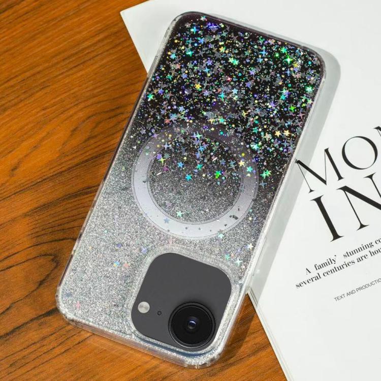 

For iPhone 16e Gradient Glitter Starry MagSafe Phone Case(Gradient Black)