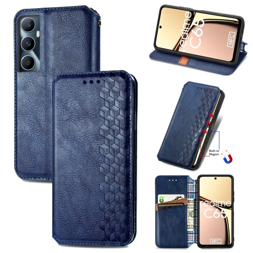 

For Realme C65 Cubic Grid Pressed Magnetic Leather Phone Case(Blue)