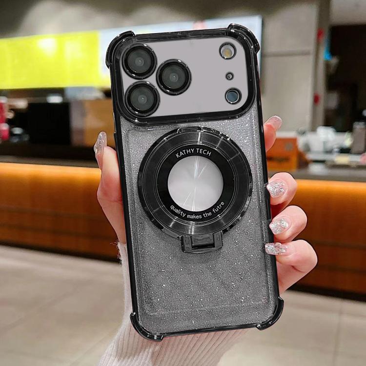 

For iPhone 17 Pro Max Invisible Holder Gradient Glitter Magsafe Phone Case(Starry Black)