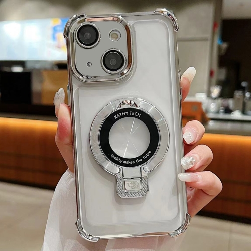 

For iPhone 14 Plus Ultra-thin Electroplated Holder Magsafe Phone Case(Silver)