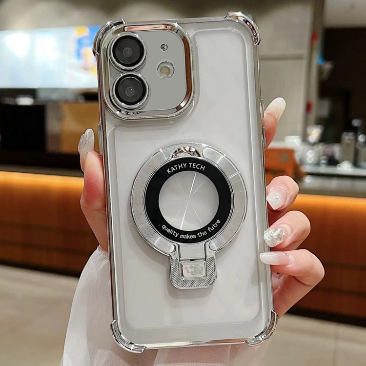 

For iPhone 11 Ultra-thin Electroplated Holder Magsafe Phone Case(Silver)