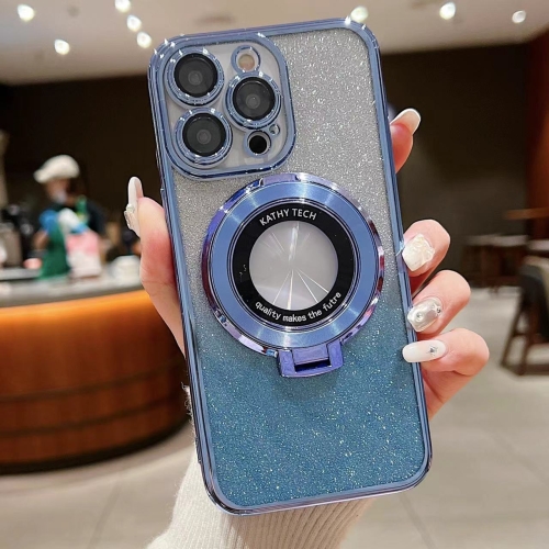 

For iPhone 13 Pro Electroplated Holder Gradient Glitter MagSafe Phone Case(Blue)