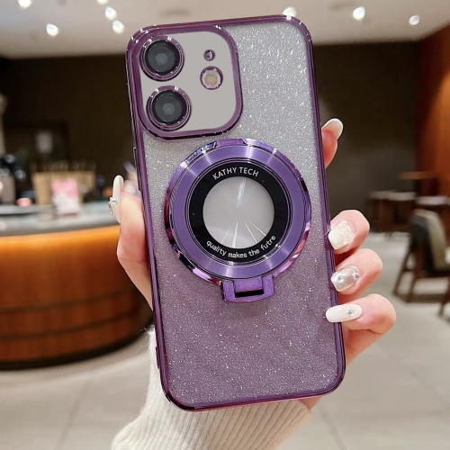 

For iPhone 12 Electroplated Holder Gradient Glitter MagSafe Phone Case(Purple)