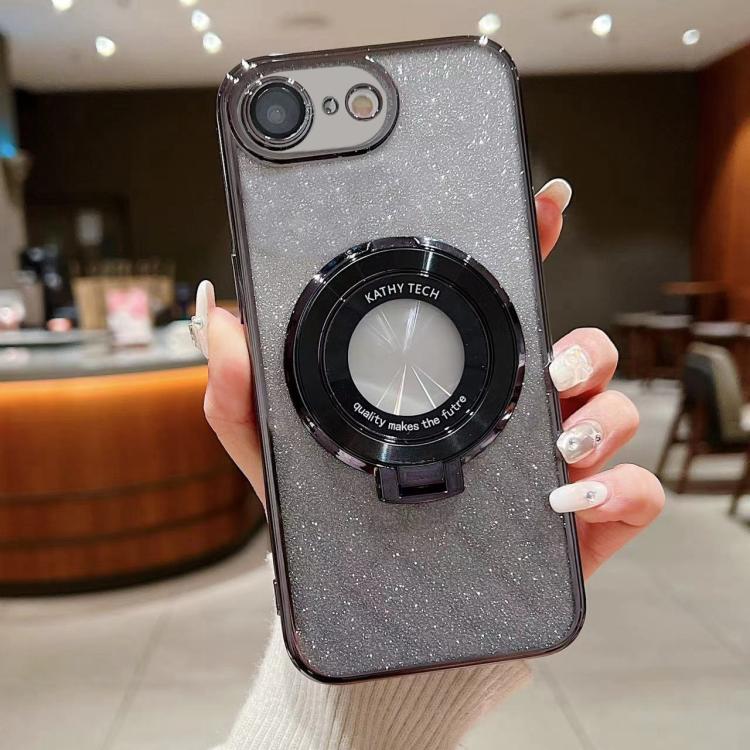 

For iPhone 17e / 16e Electroplated Holder Gradient Glitter MagSafe Phone Case(Black)