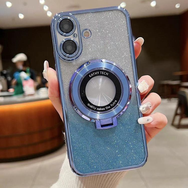 

For iPhone 17 Electroplated Holder Gradient Glitter MagSafe Phone Case(Blue)