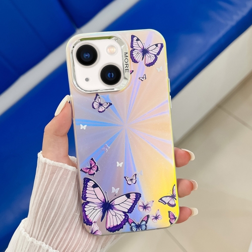 

For iPhone 13 Electroplating Laser Butterfly Phone Case(Purple Butterflies AB3)