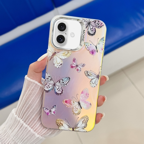 

For iPhone 16 Plus Electroplating Laser Butterfly Phone Case(Pink Butterflies AB2)