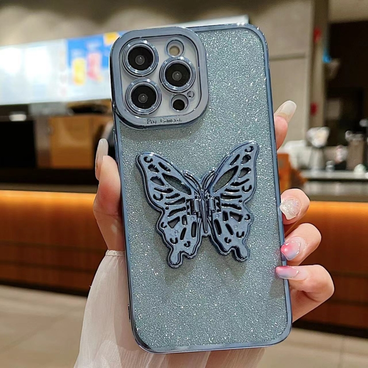 

For iPhone 14 Plus Electroplated Glitter 3D Butterfly TPU Phone Case(Yuanfeng Blue)