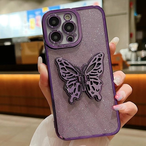 

For iPhone 14 Pro Electroplated Glitter 3D Butterfly TPU Phone Case(Dark Night Purple)