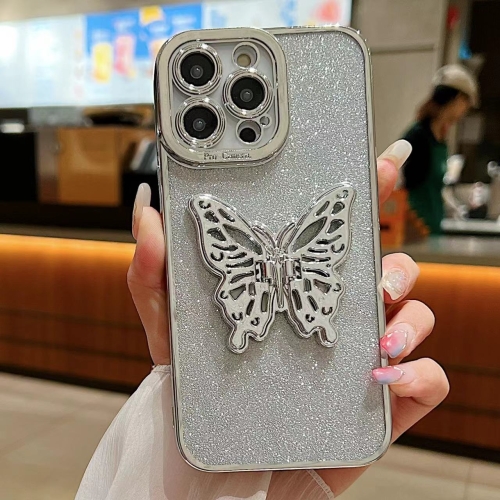 

For iPhone 13 Pro Electroplated Glitter 3D Butterfly TPU Phone Case(Silver)