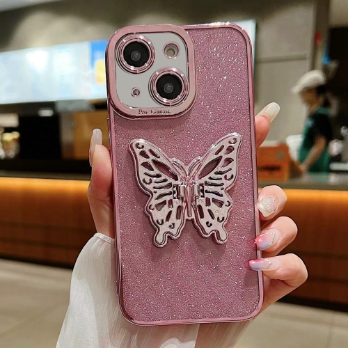 

For iPhone 13 mini Electroplated Glitter 3D Butterfly TPU Phone Case(Pink)