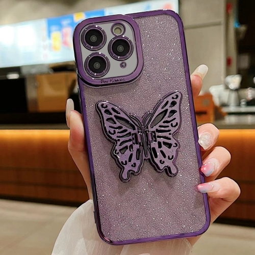 

For iPhone 11 Pro Electroplated Glitter 3D Butterfly TPU Phone Case(Dark Night Purple)