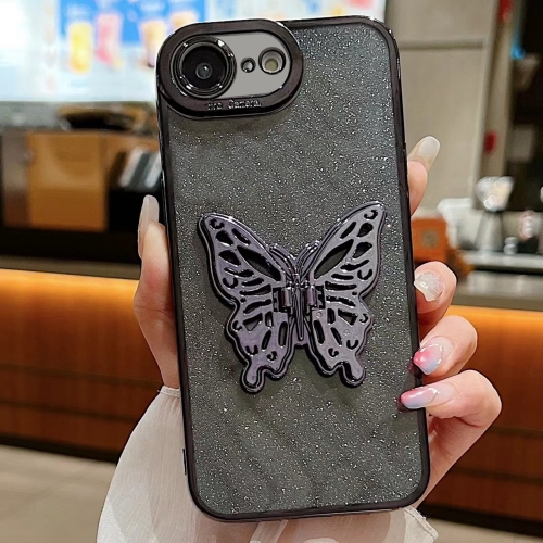 

For iPhone 7 / 8 / SE 2022 Electroplated Glitter 3D Butterfly TPU Phone Case(Black)